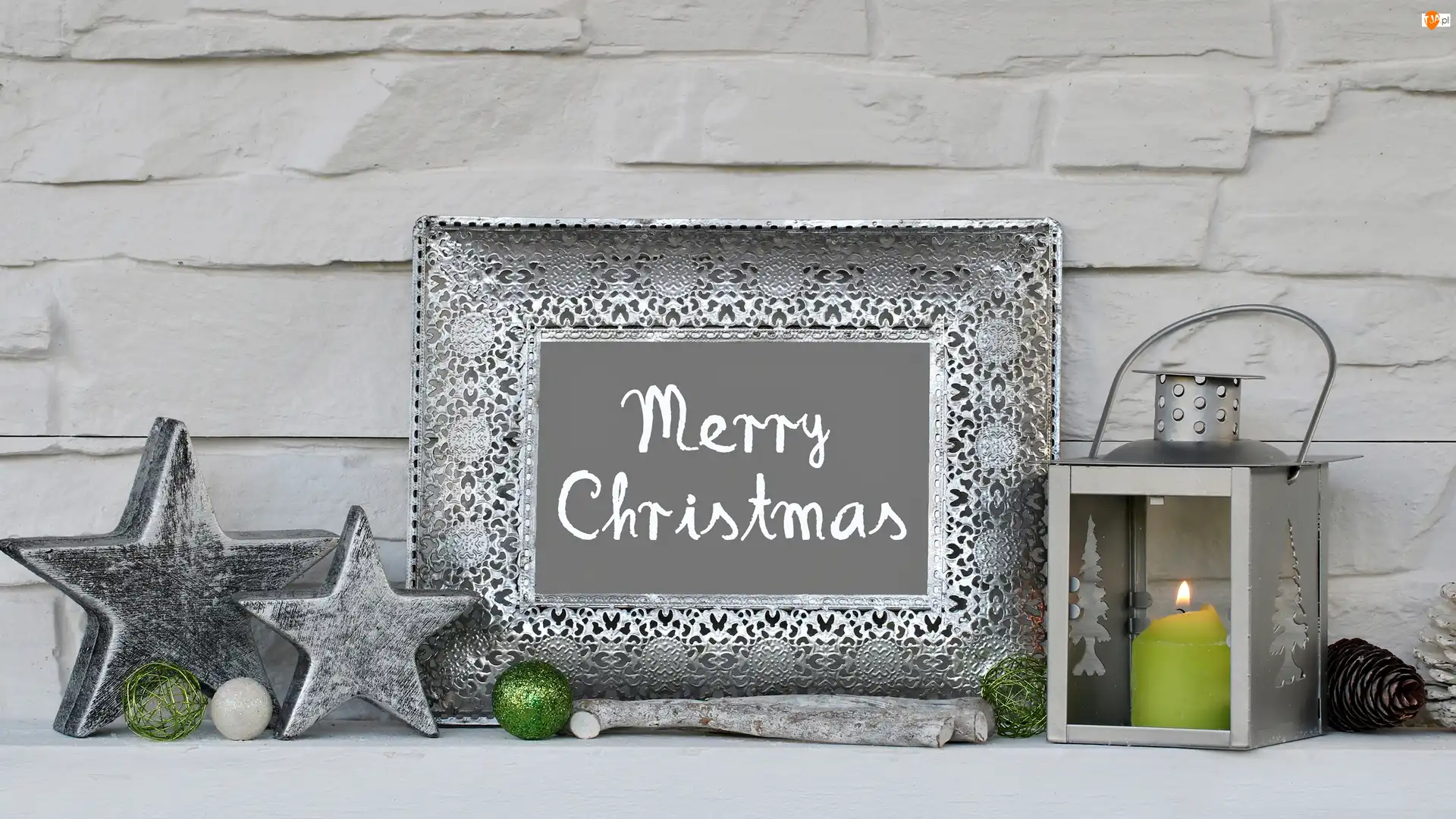 Napis, Boże Narodzenie, Bombki, Lampion, Merry Christmas, Gwiazdki