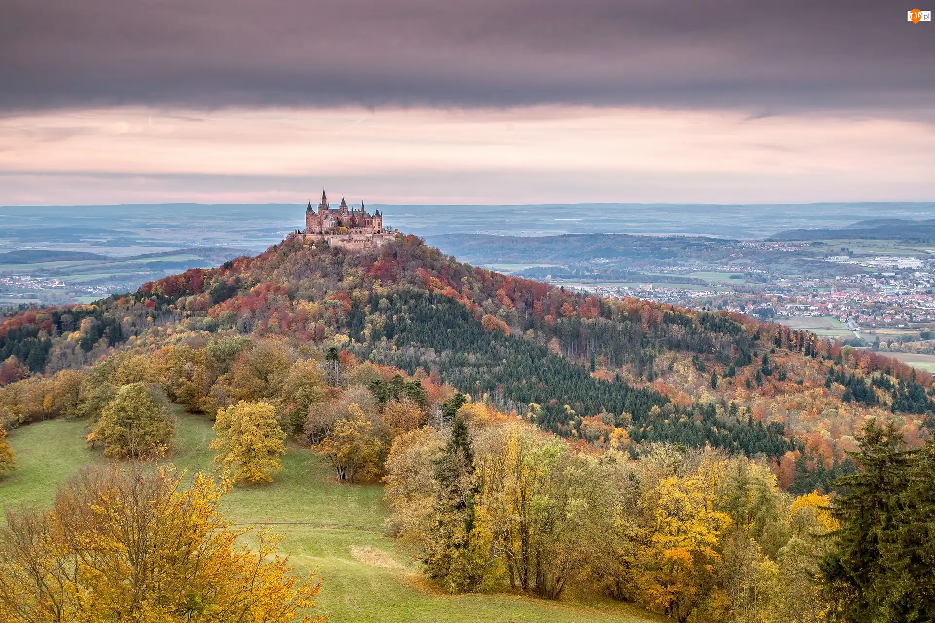 Zamek Hohenzollern, Lasy, Niemcy, Góra Hohenzollern, Badenia-Wirtembergia, Wzgórze, Drzewa
