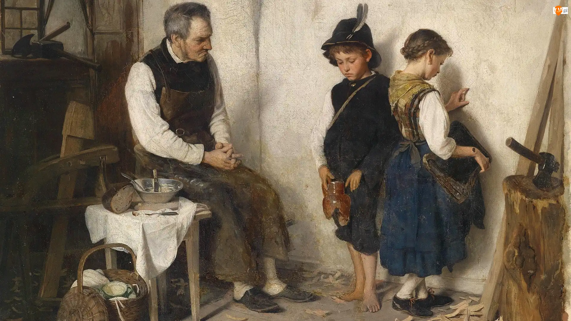 Obraz, Malarstwo, Mężczyzna, Izba, Gustav Igler, Dzieci