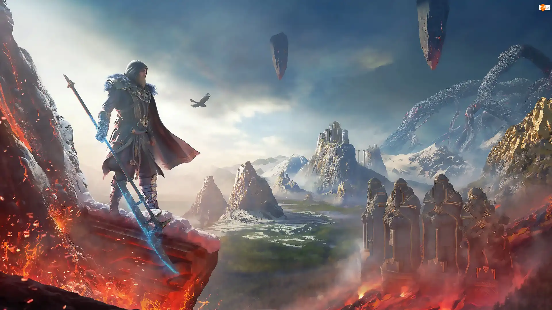 Assassins Creed Valhalla, Gra, Posągi, Przepaść, Postać, Góry