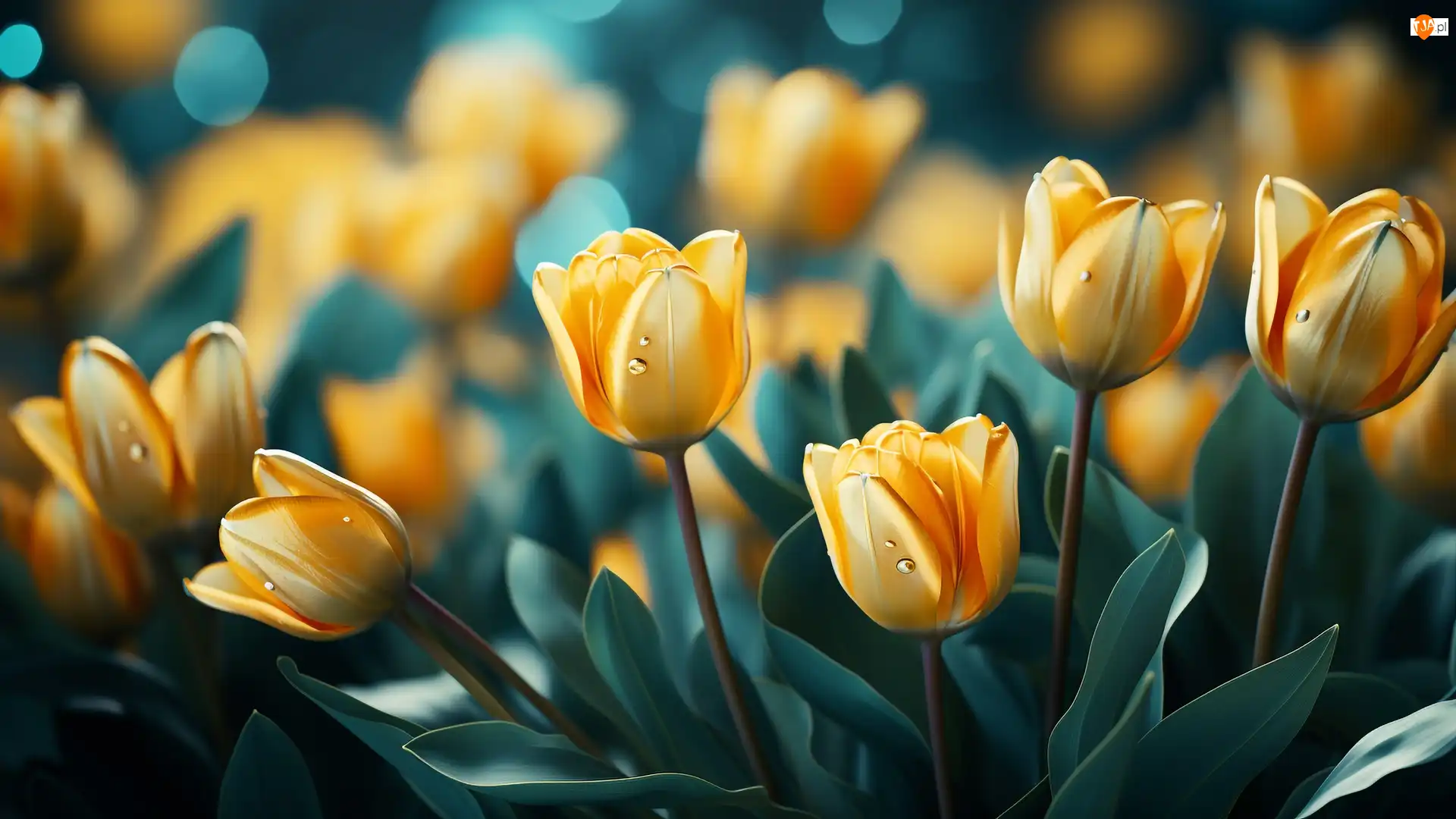 Grafika, Tulipany, Żółte, Kwiaty