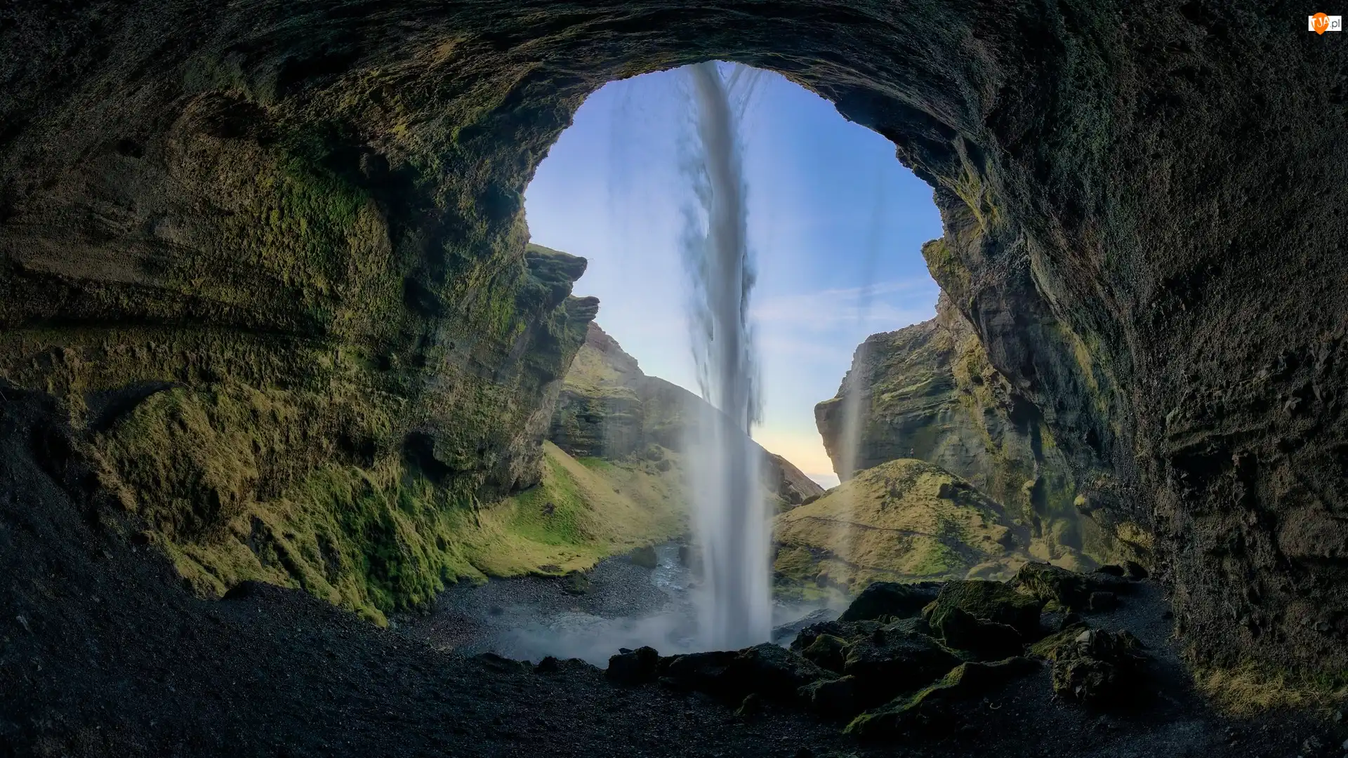 Islandia, Skały, Jaskinia, Wodospad Kvernufoss