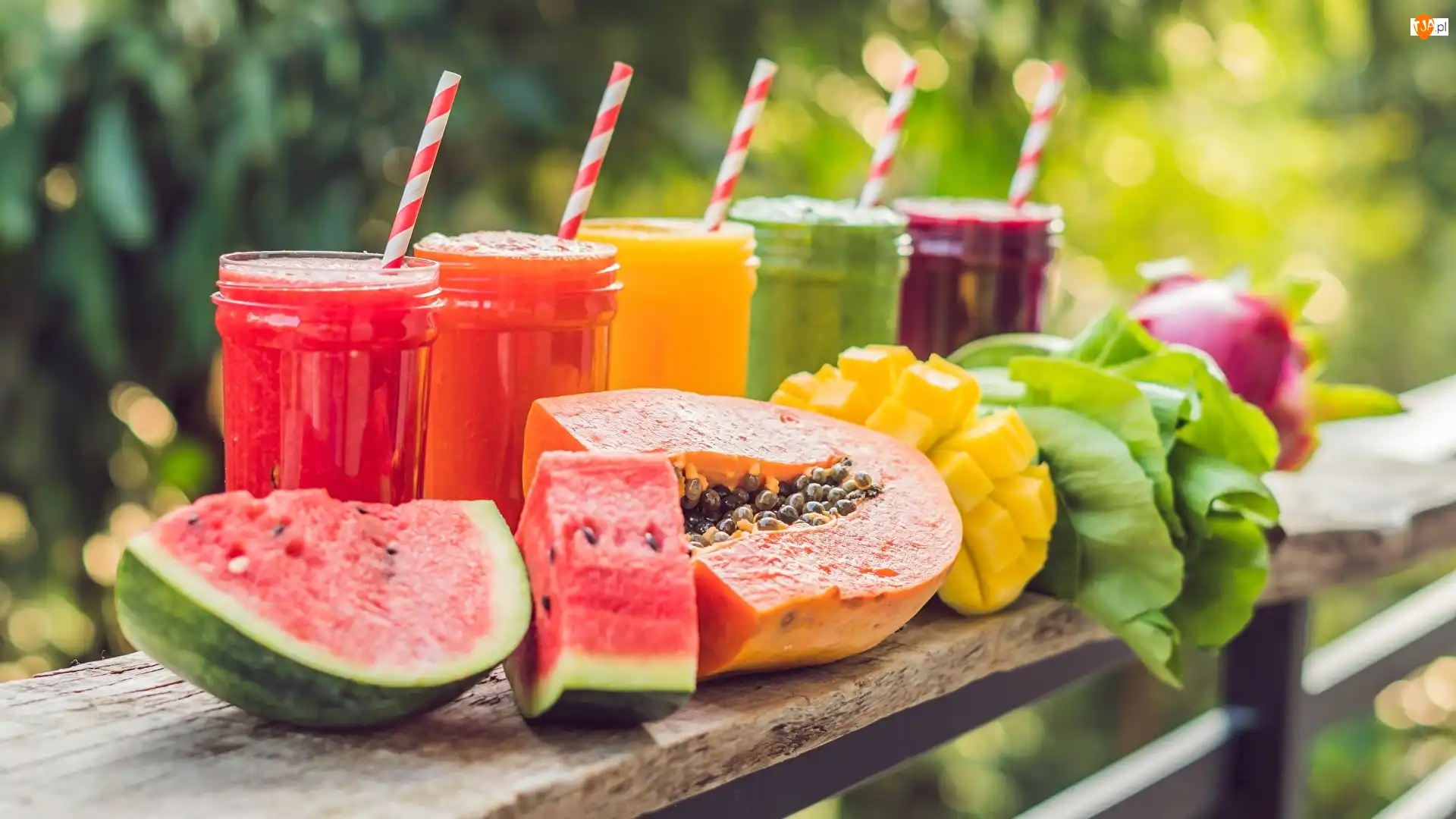 Arbuz, Napoje, Słomki, Mango, Smoothie, Owoce, Deska, Szklanki