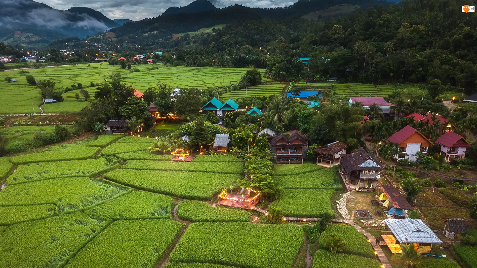 Drzewa, Prowincja Mae Hong Son, Lasy, Pola, Góry, Miejscowość, Mae La Noi, Tajlandia, Domy