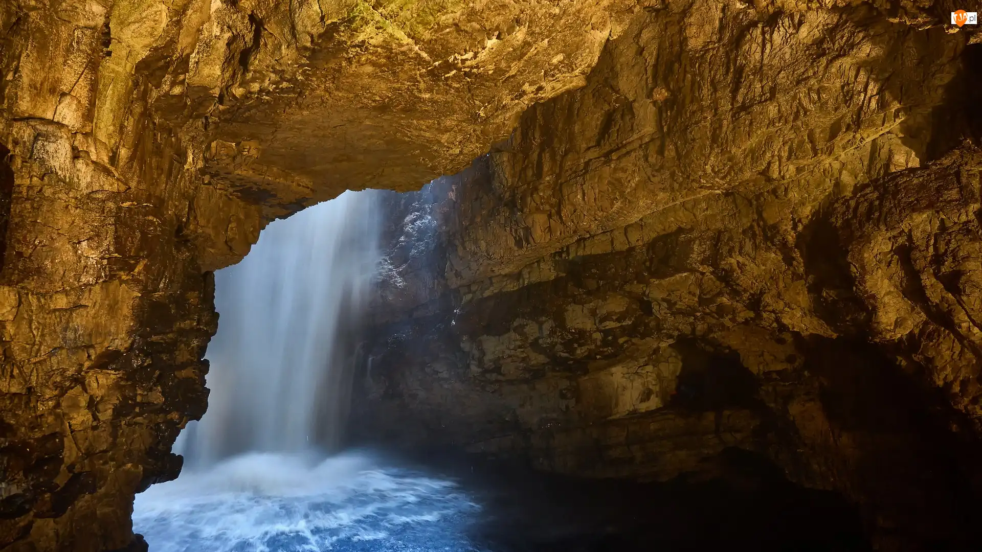 Durness, Jaskinia, Wodospad, Hrabstwo Sutherland, Smoo Cave, Rzeka, Szkocja, Skały
