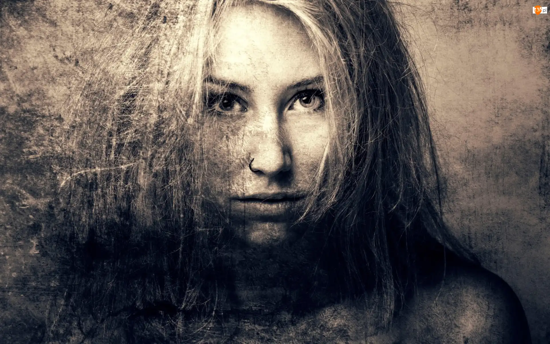 Portret, Kobieta, Twarz, Grafika