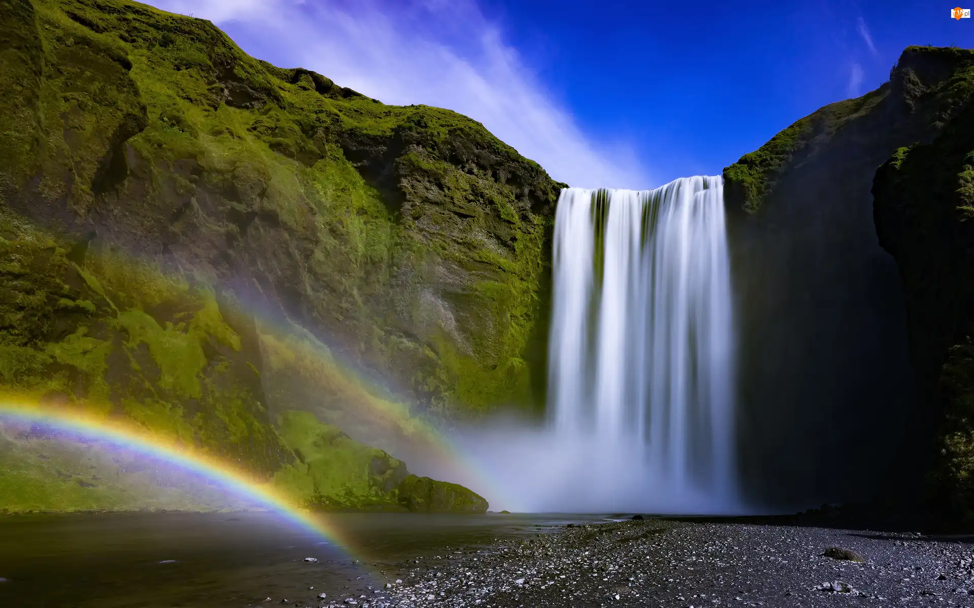 Roślinność, Tęcza, Wodospad Skogafoss, Islandia