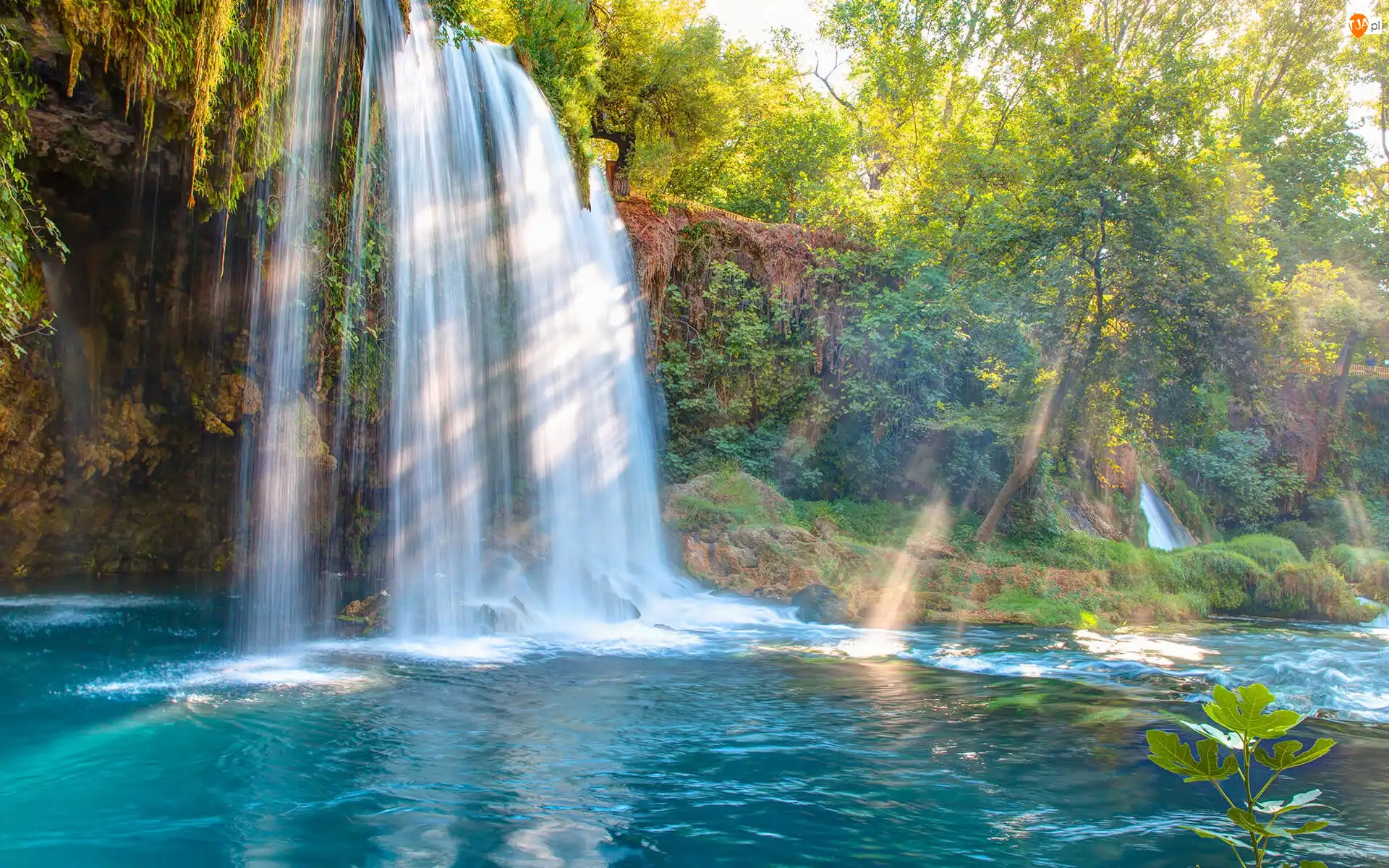 Duden Waterfalls, Skały, Turcja, Wodospad, Antalya, Drzewa, Rzeka