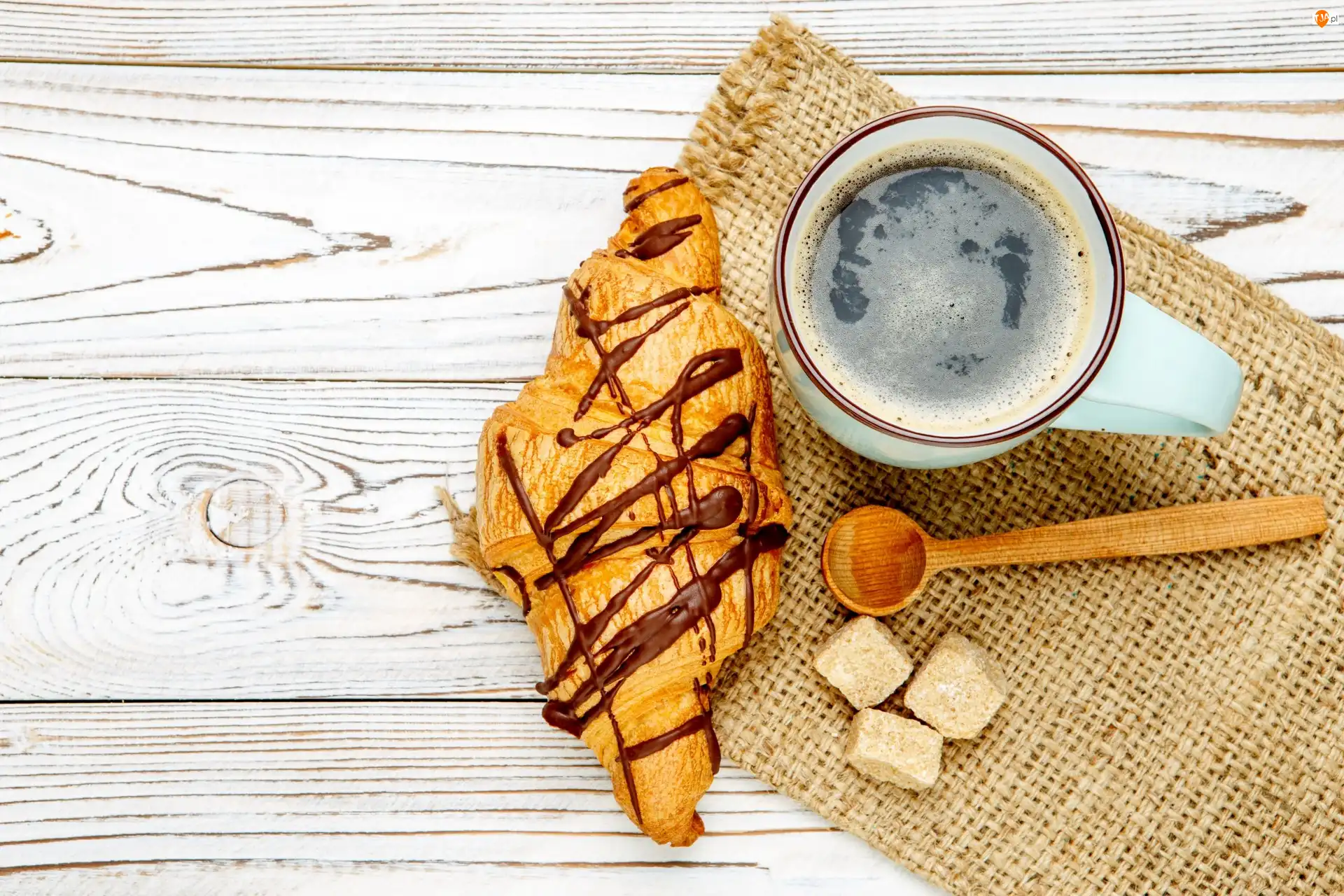 Łyżeczka, Kawa, Croissant, Drewniana