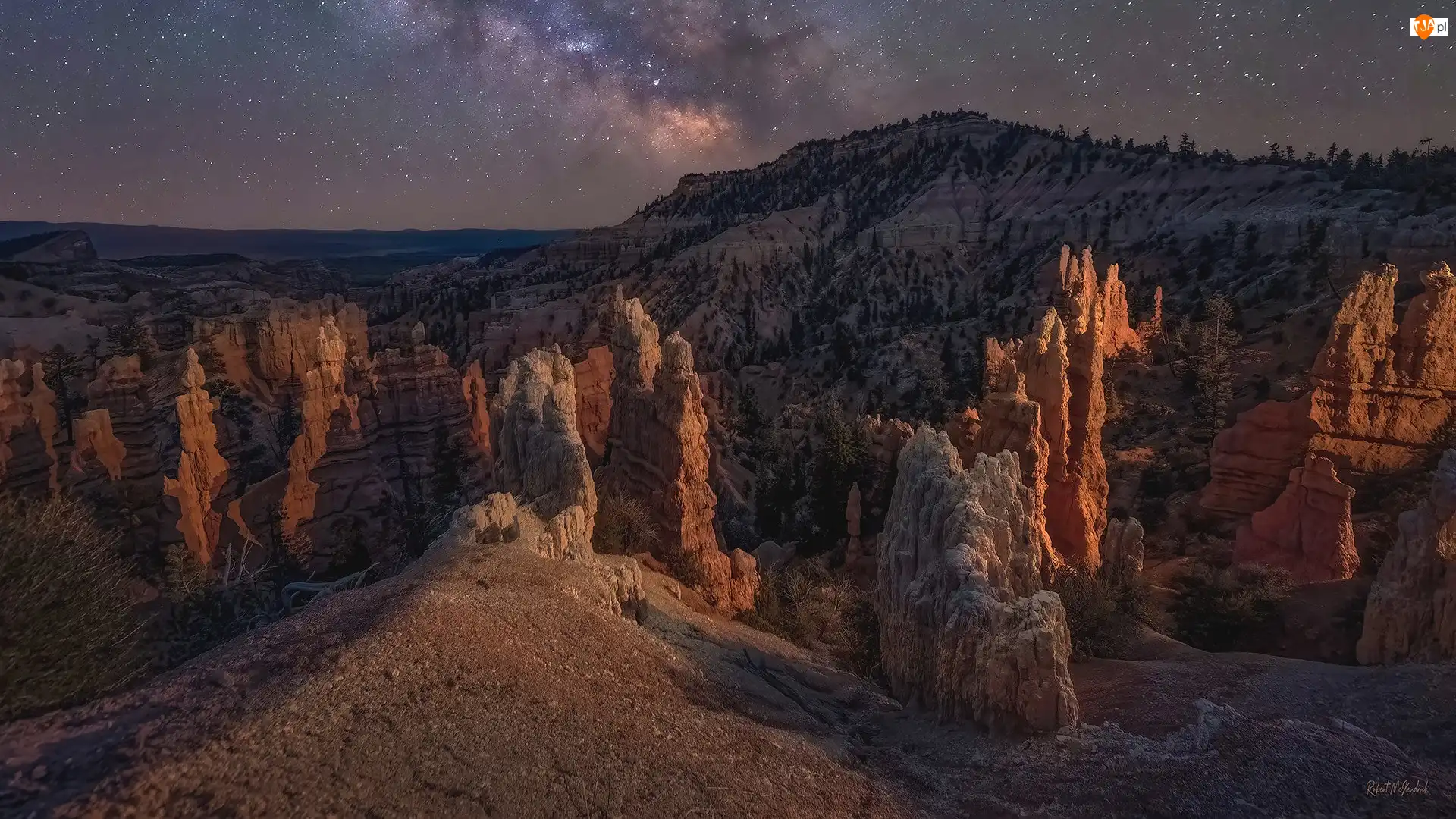 Skały, Noc, Stany Zjednoczone, Góry, Park Narodowy Bryce Canyon, Fairyland Canyon, Gwiazdy