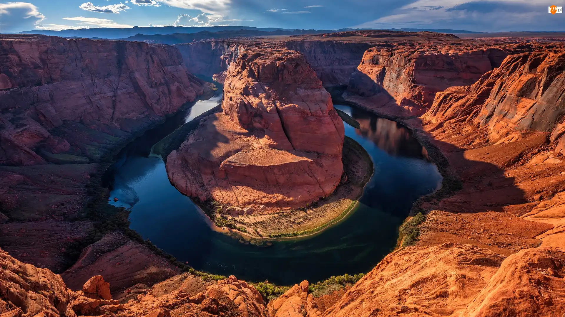 Stany Zjednoczone, Kanion, Arizona, Horseshoe Bend, Zachód słońca, Skały, Rzeka, Park Narodowy Glen Canyon, Kolorado River
