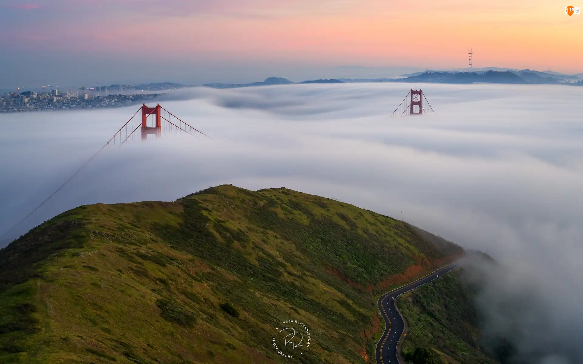 San Francisco, Most, Droga, Stany Zjednoczone, Góra, Mgła, Golden Gate Bridge