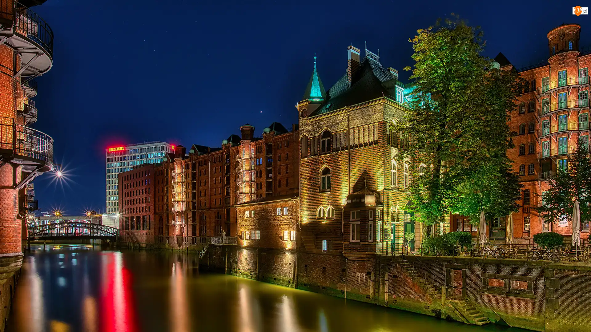 Miasto, Niemcy, Kanał wodny, Domy, Hamburg, Most