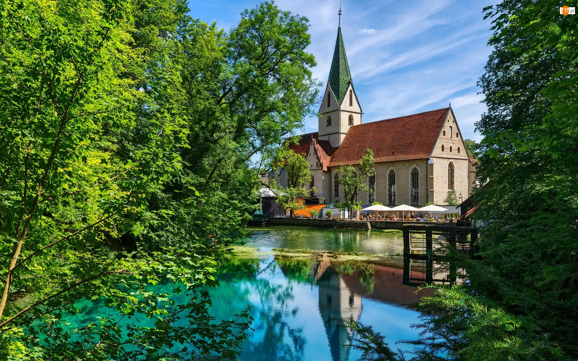 Klasztor, Staw, Niemcy, Kościół, Badenia-Wirtembergia, Blaubeuren, Drzewa