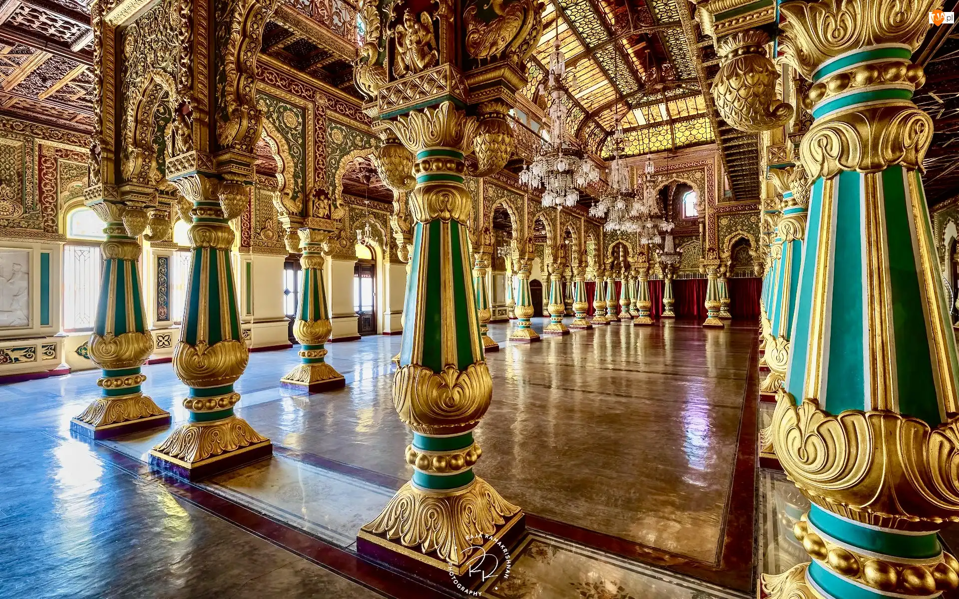 Sala, Indie, Mysore Palace, Filary, Mysore, Amba Vilas, Wnętrze, Pałac