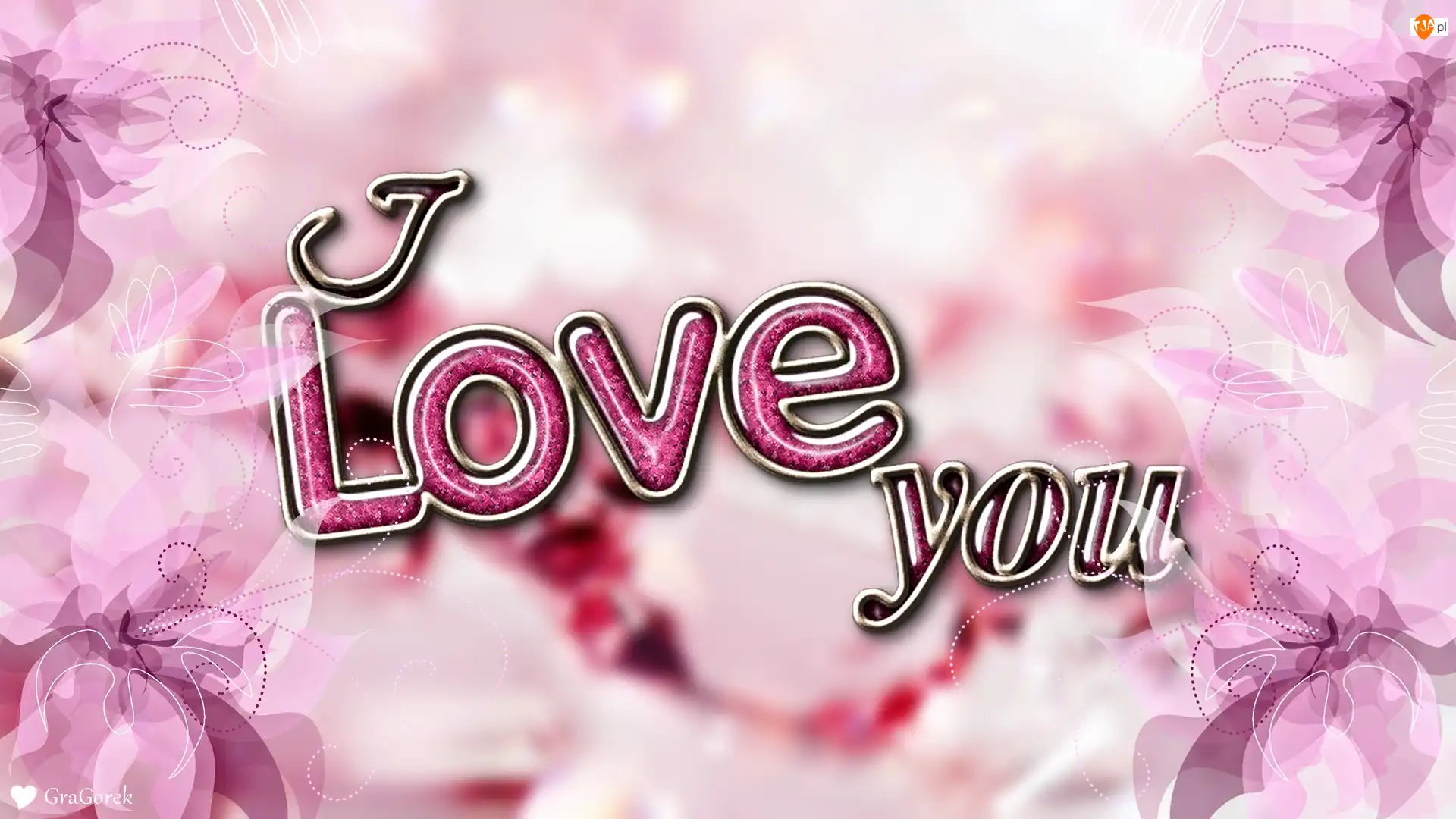 Grafika, Napis, I Love You, Kwiaty