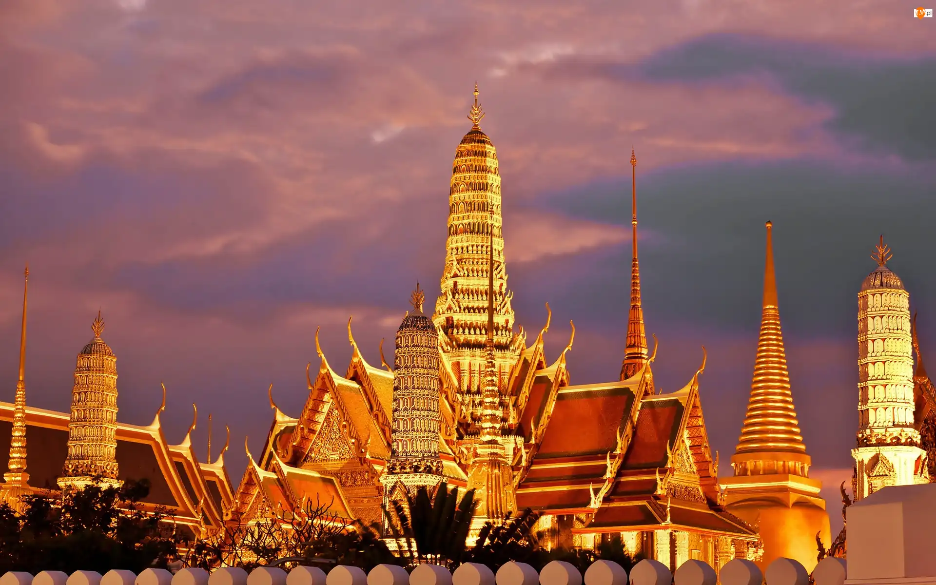 Świątynie, Bangkok, Miasto, Nocą