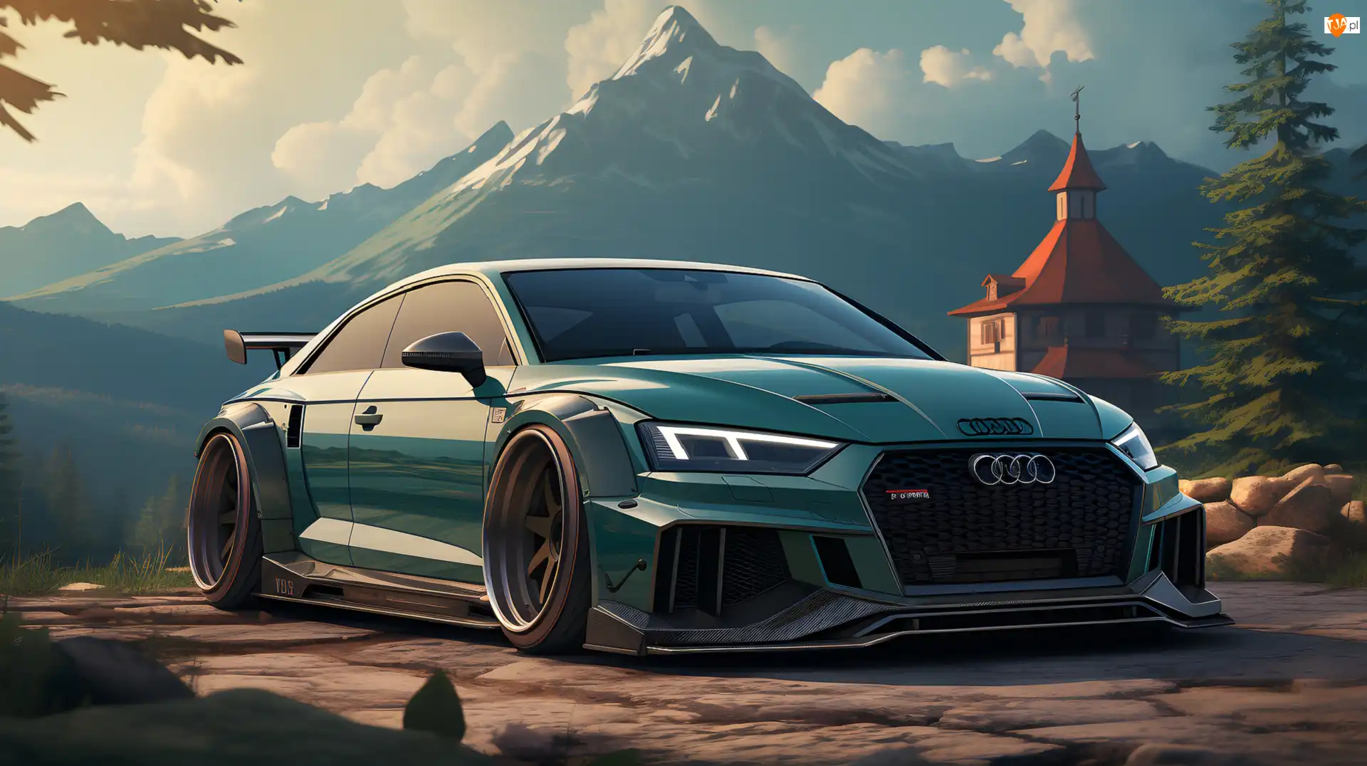 2D, Audi RS5, Kościół, Góry