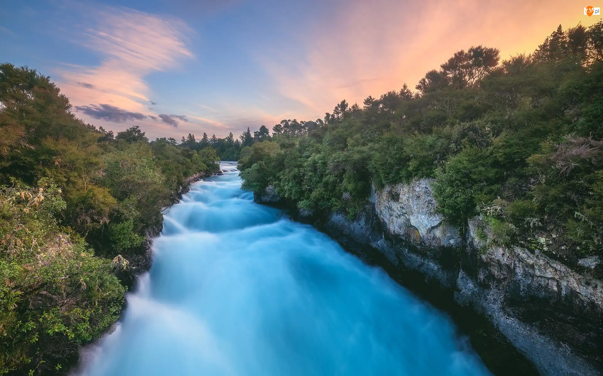 Rzeka, Nowa Zelandia, Skały, Drzewa, Waikato River