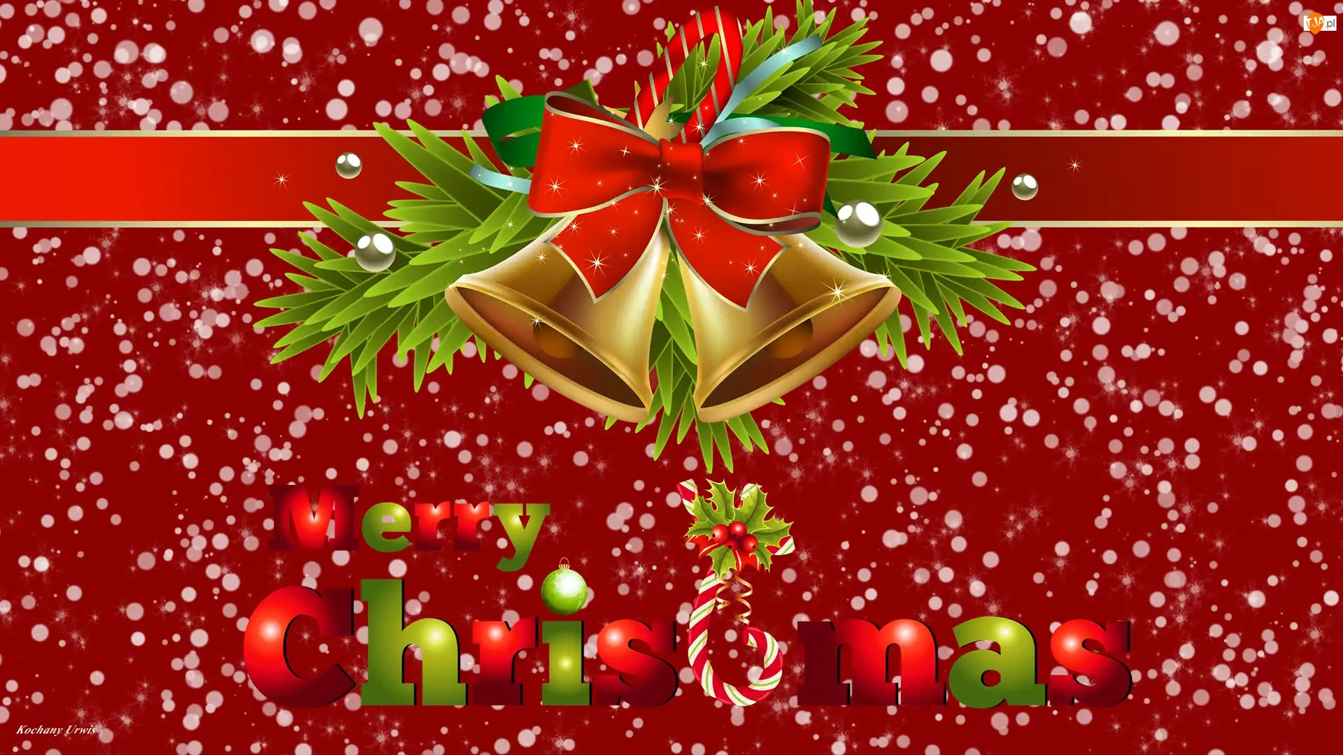 Wstążka, Boże Narodzenie, Dzwoneczki, Napis, Dekoracja, Gałązki, Merry Christmas, Świąteczna