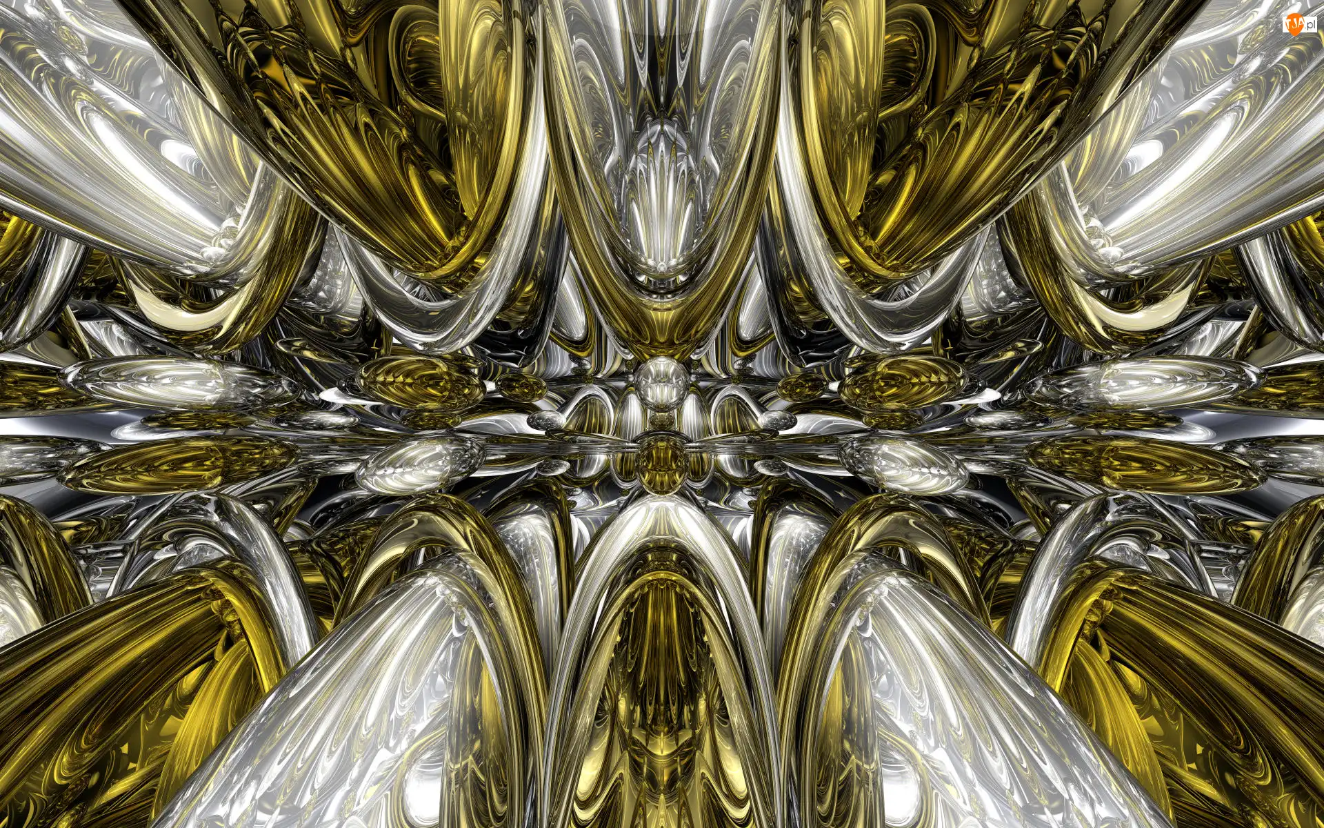 Abstrakcja, Grafika 3D, Złoto-biała
