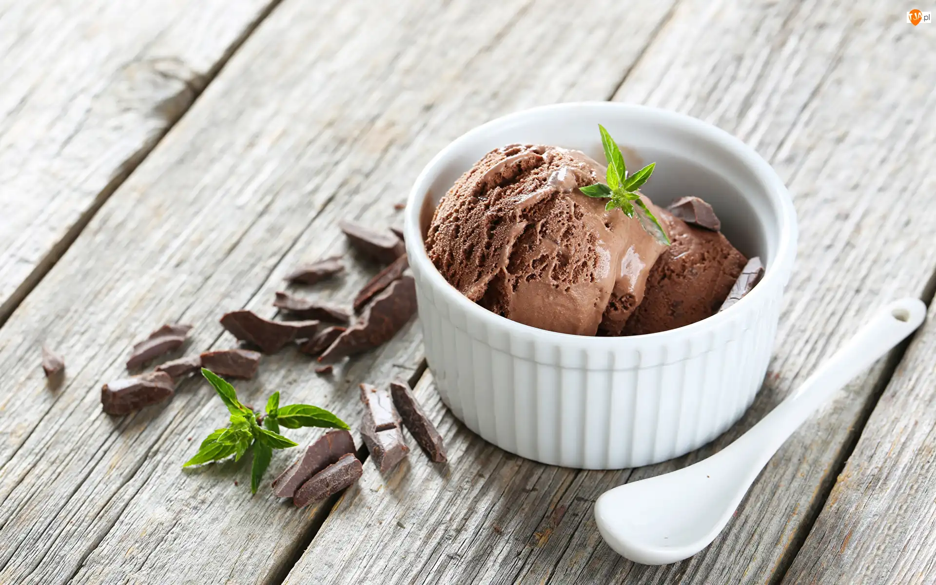 Lody, Kawałki, Łyżeczka, Czekoladowe, Miseczka, Listki, Czekolady