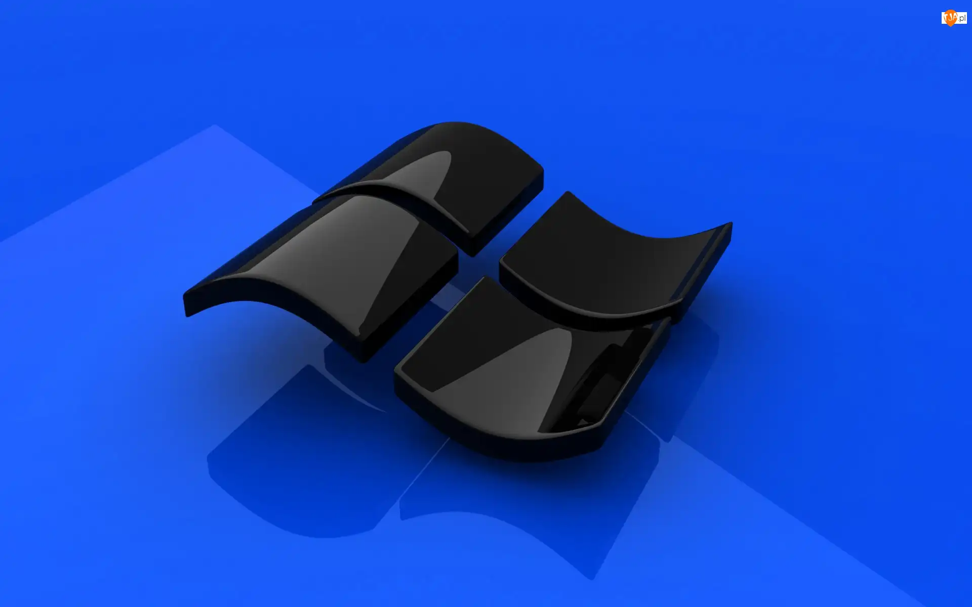 niebieskie tło, logo windows 8, czarne