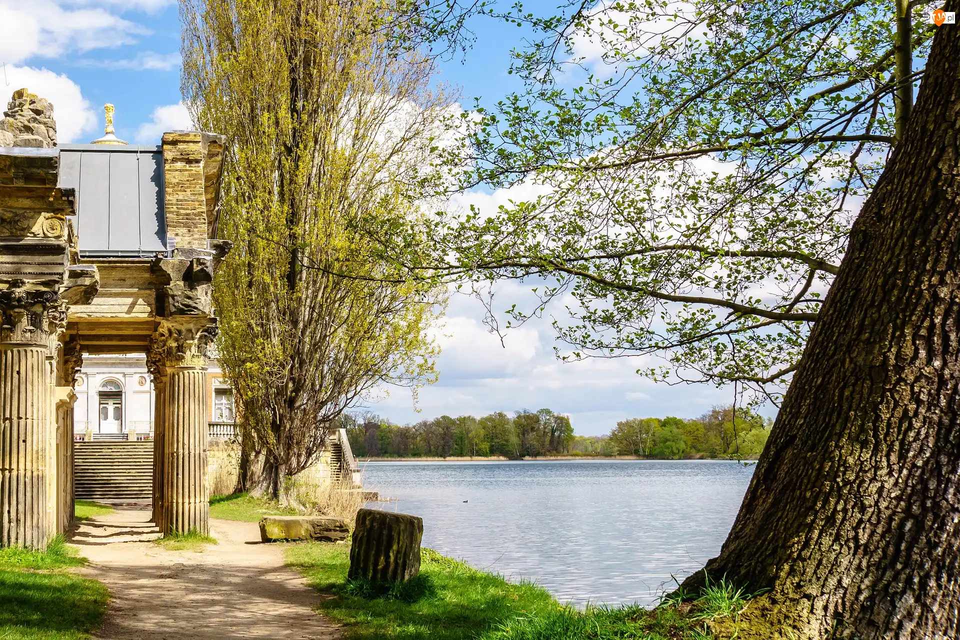 Jezioro Heiligersee, Niemcy, Drzewa, Pałac Marmurowy, Poczdam