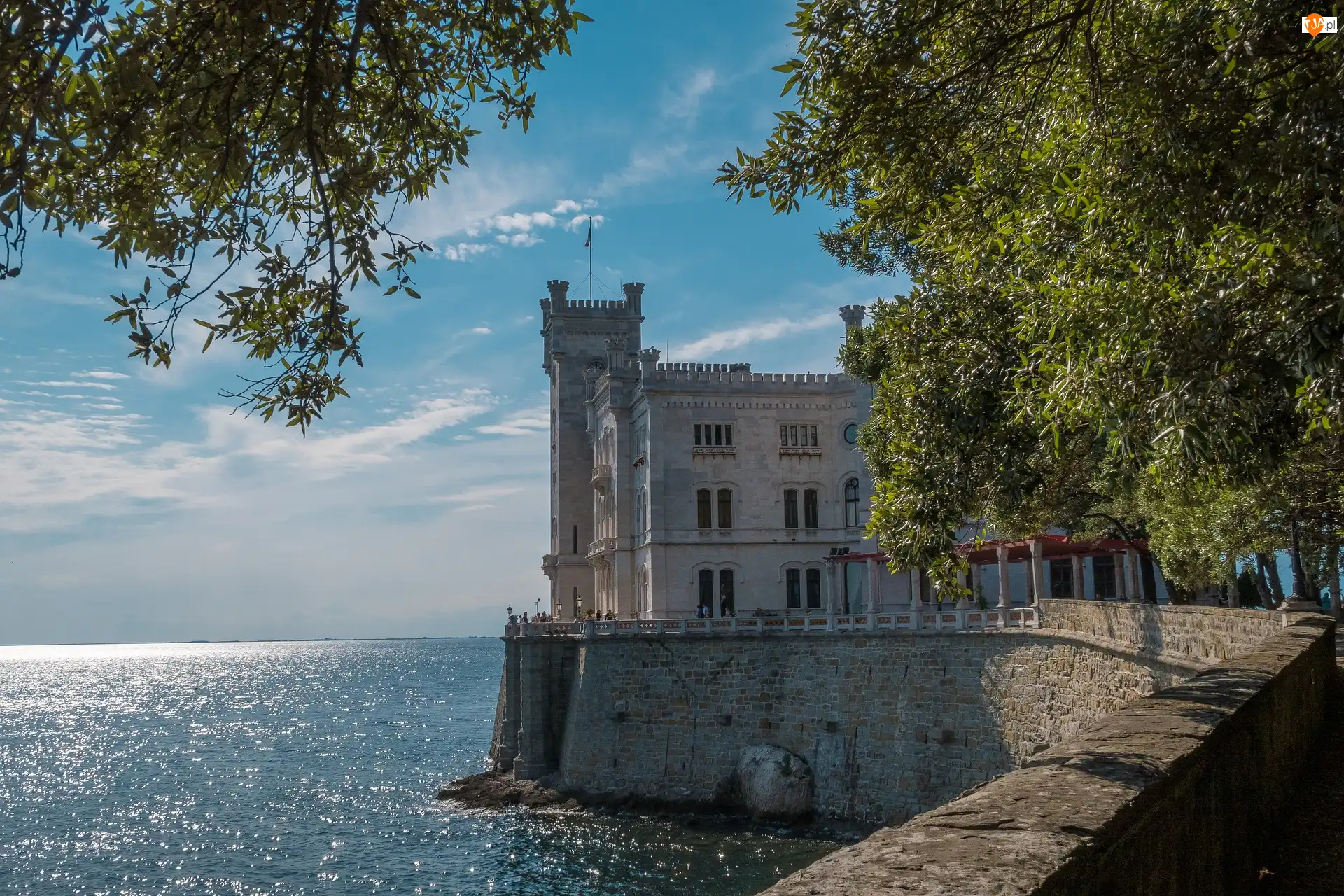 Włochy, Zamek Miramare, Drzewa, Triest