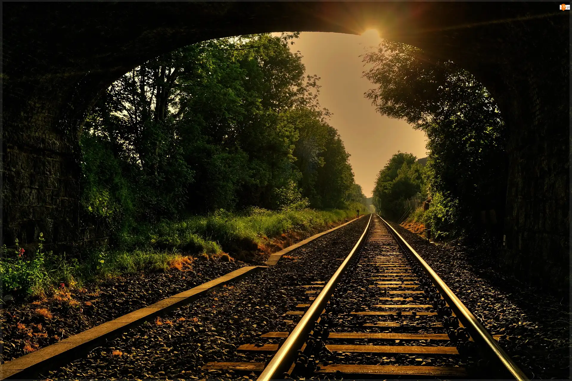 Tunel, Zachód, Słońca, Tory