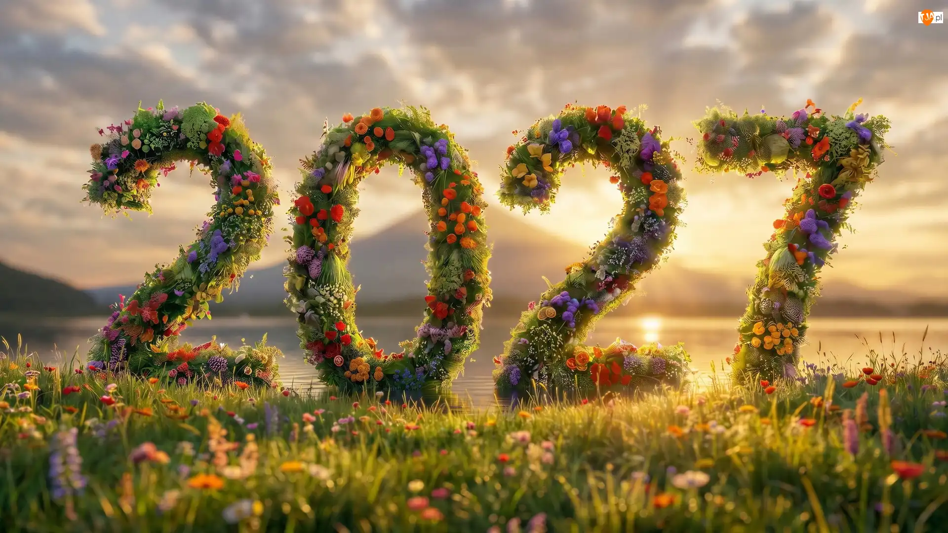 2027, AI, Nowy Rok, Kwiaty, Cyfry