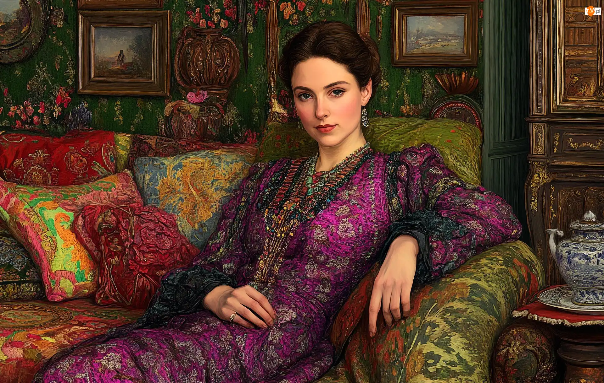 Poduszki, Kobieta, Sofa