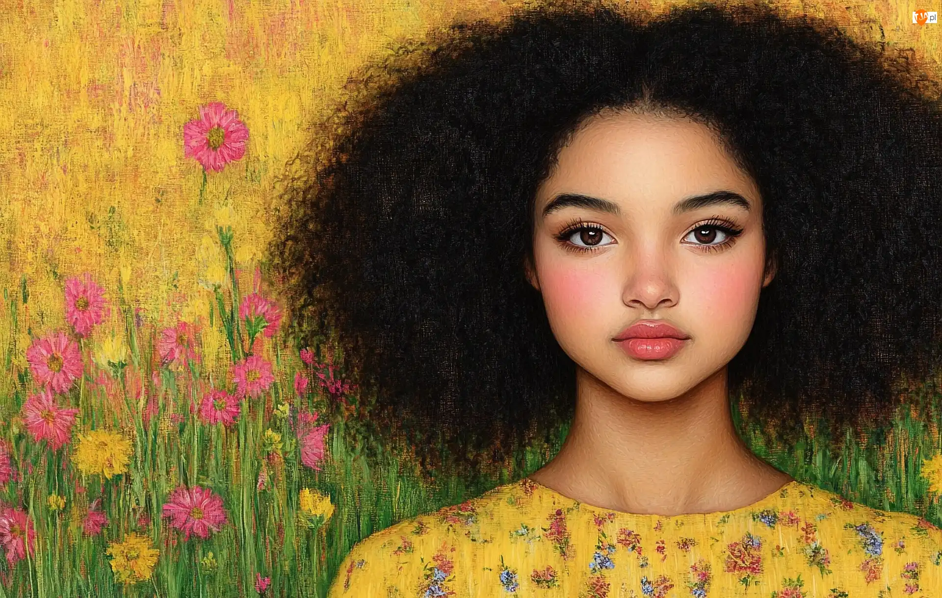 Włosy, Kwiaty, Kręcone, Kobieta, Afro