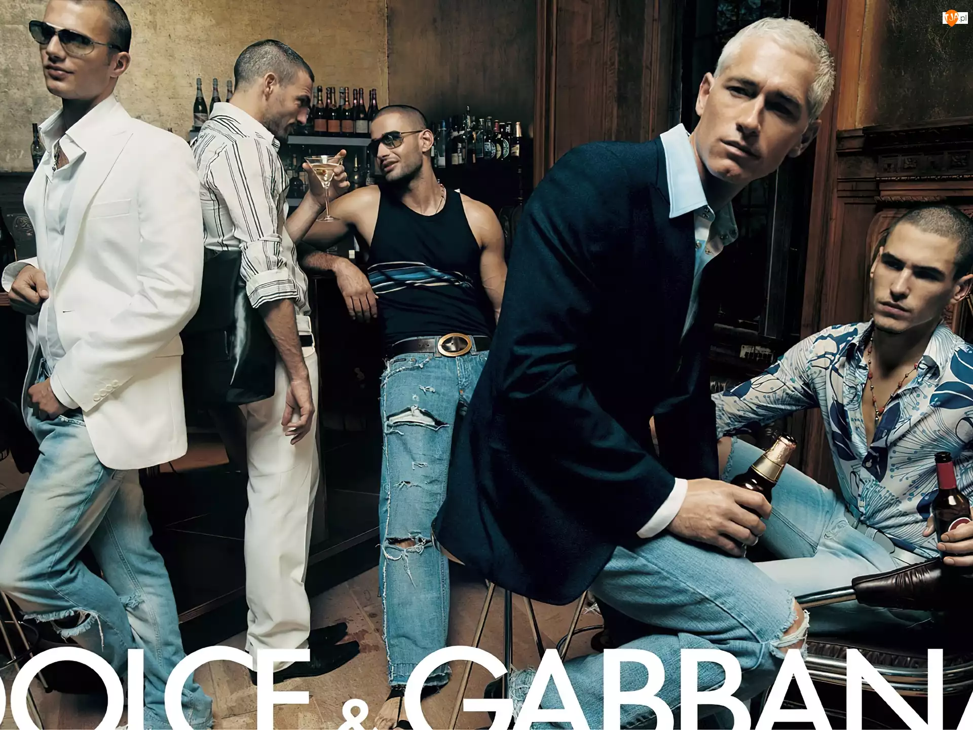 jeans, marynarka, Dolce And Gabbana, bar, mężczyźni, spodnie