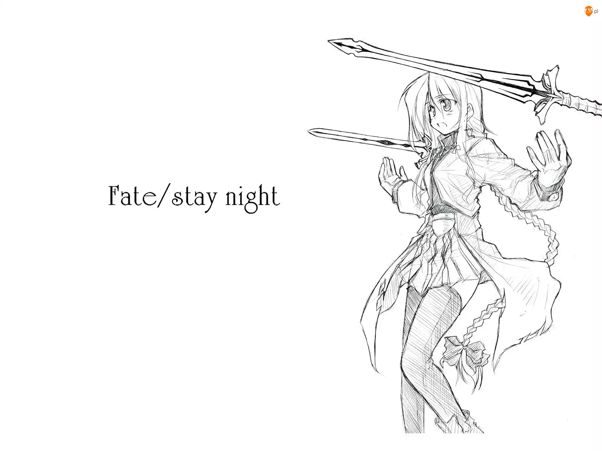 Fate Stay Night, miecze, kobieta, szkic