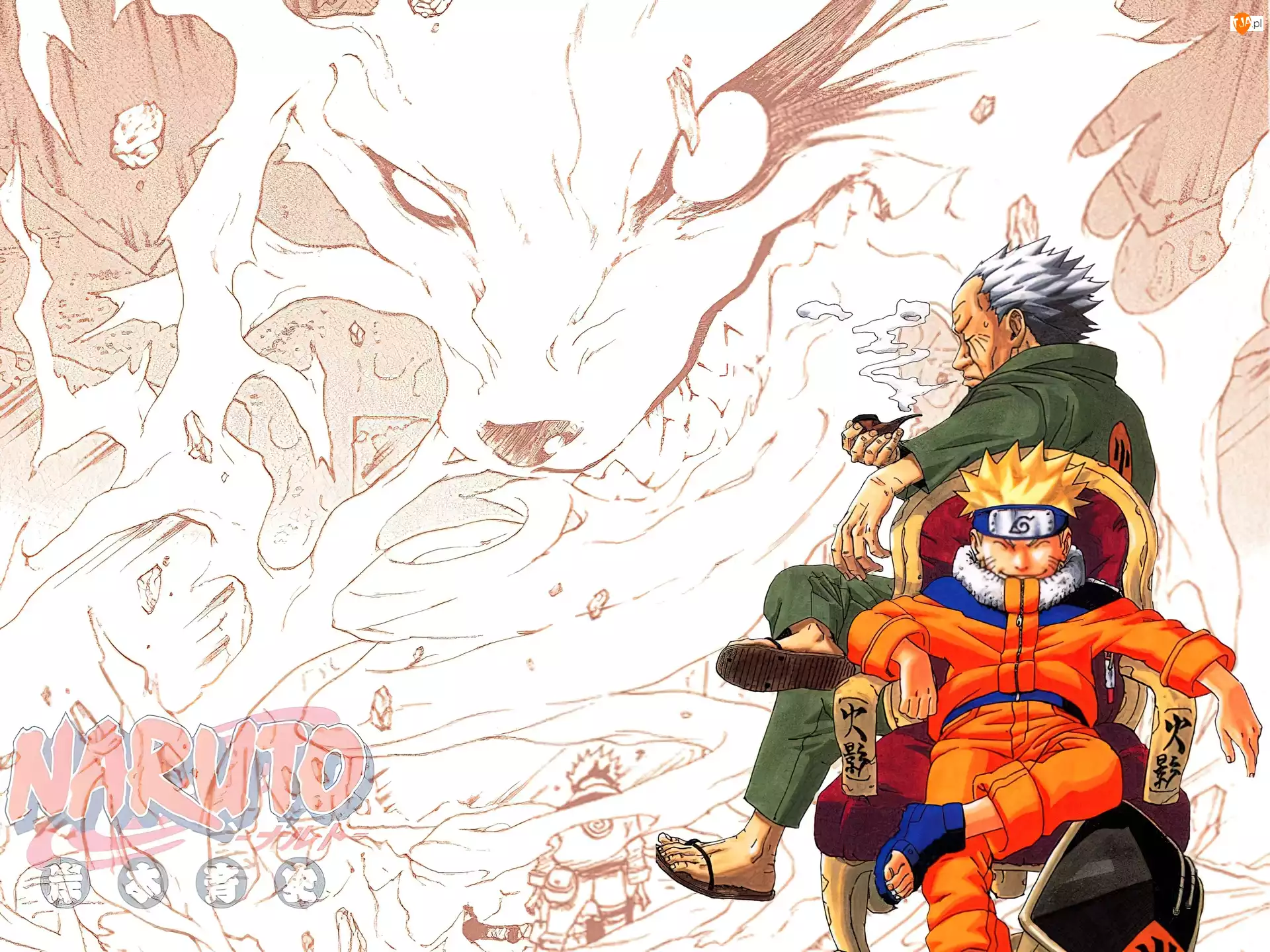 Naruto, fotel, dziadek, chłopak