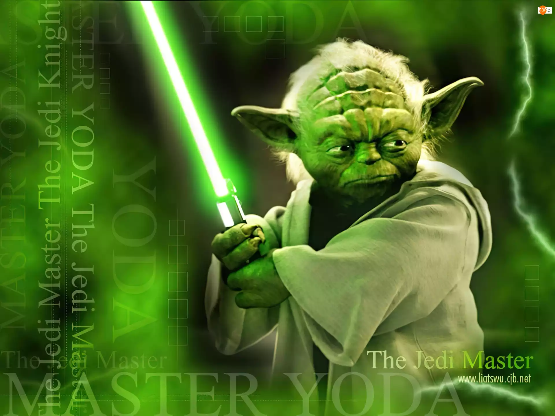 Yoda, napisy, zielony, Star Wars, laser