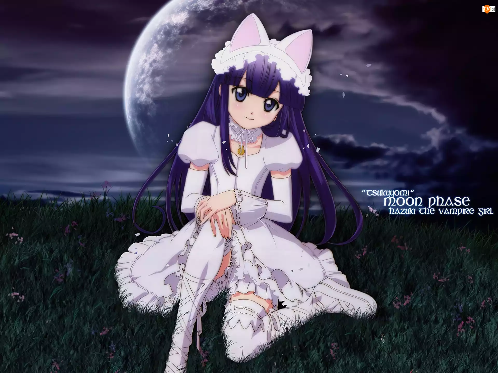 Tsukuyomi Moon Phase, niebo, trawa, dziewczynka