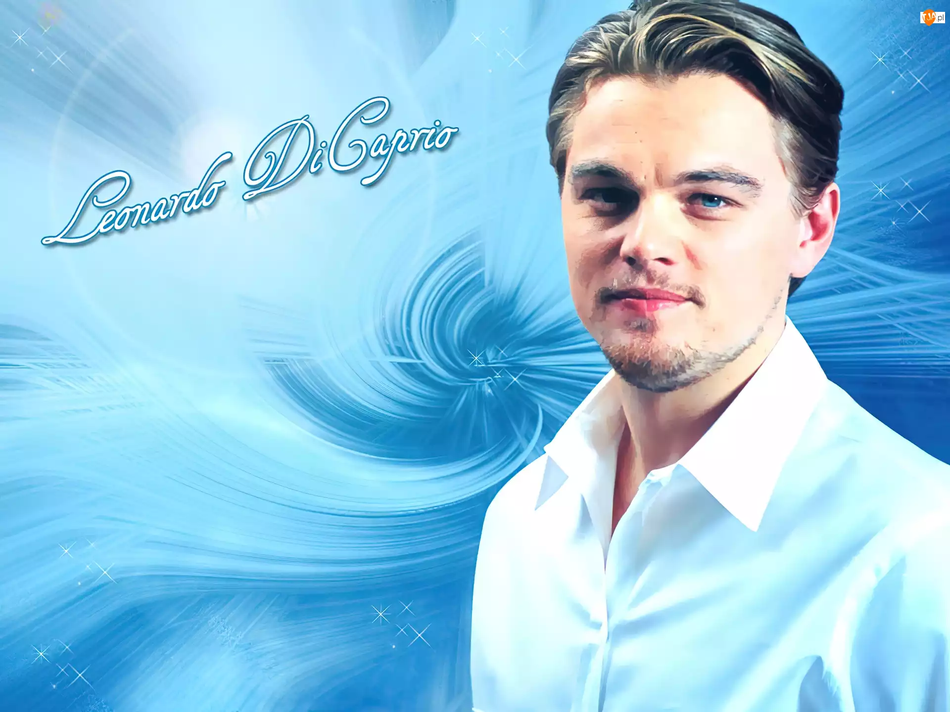 biała koszula, Leonardo DiCaprio, niebieskie oczy
