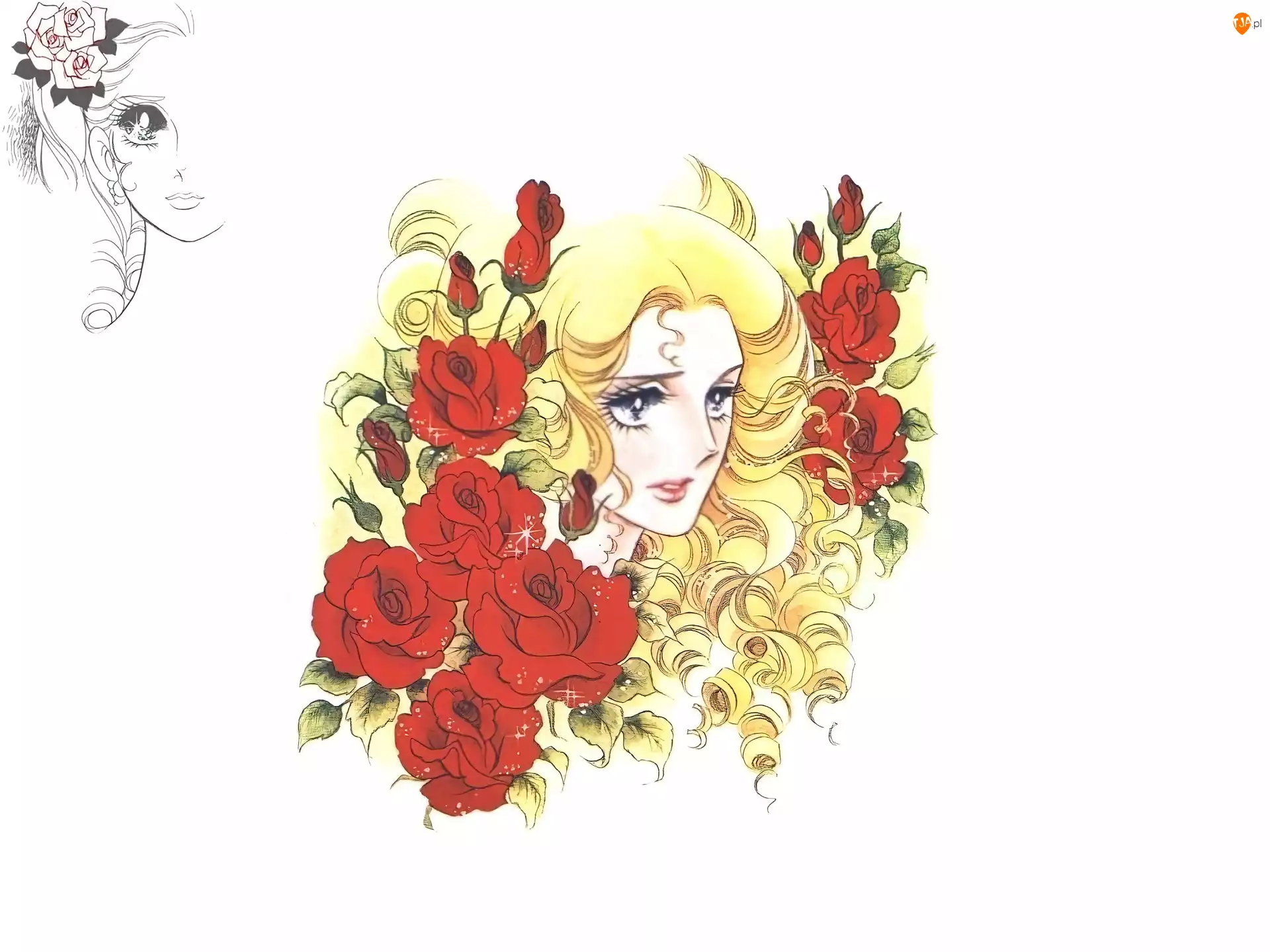 Berusaiyu No Bara, róże, kobieta, twarz
