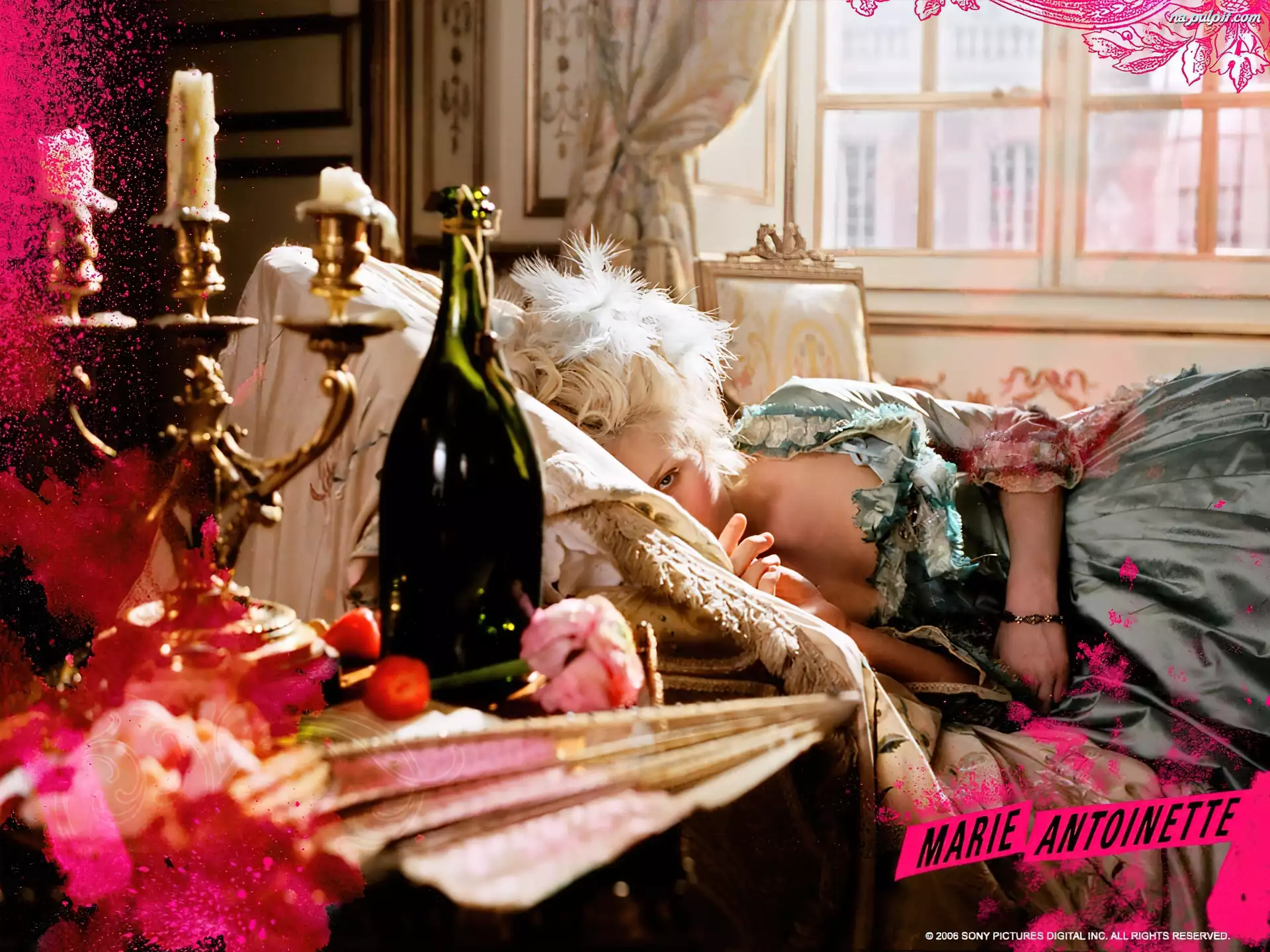 pokój, Marie Antoinette, łóżko, kobieta, świecznik