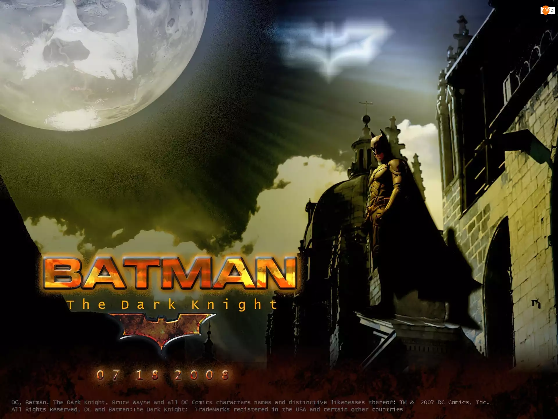 batman, Batman Dark Knight, księżyc, budynek