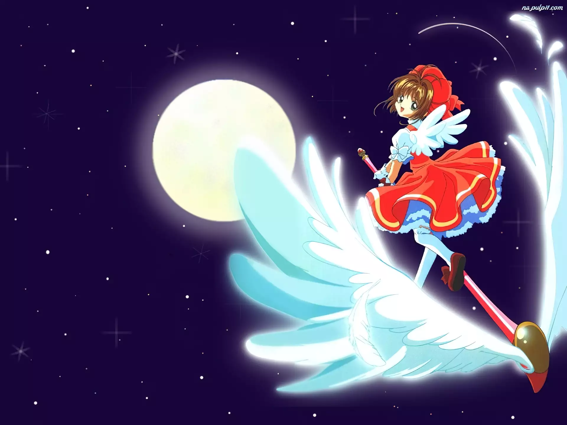 kij, Cardcaptor Sakura, skrzydła, księżyc, kobieta