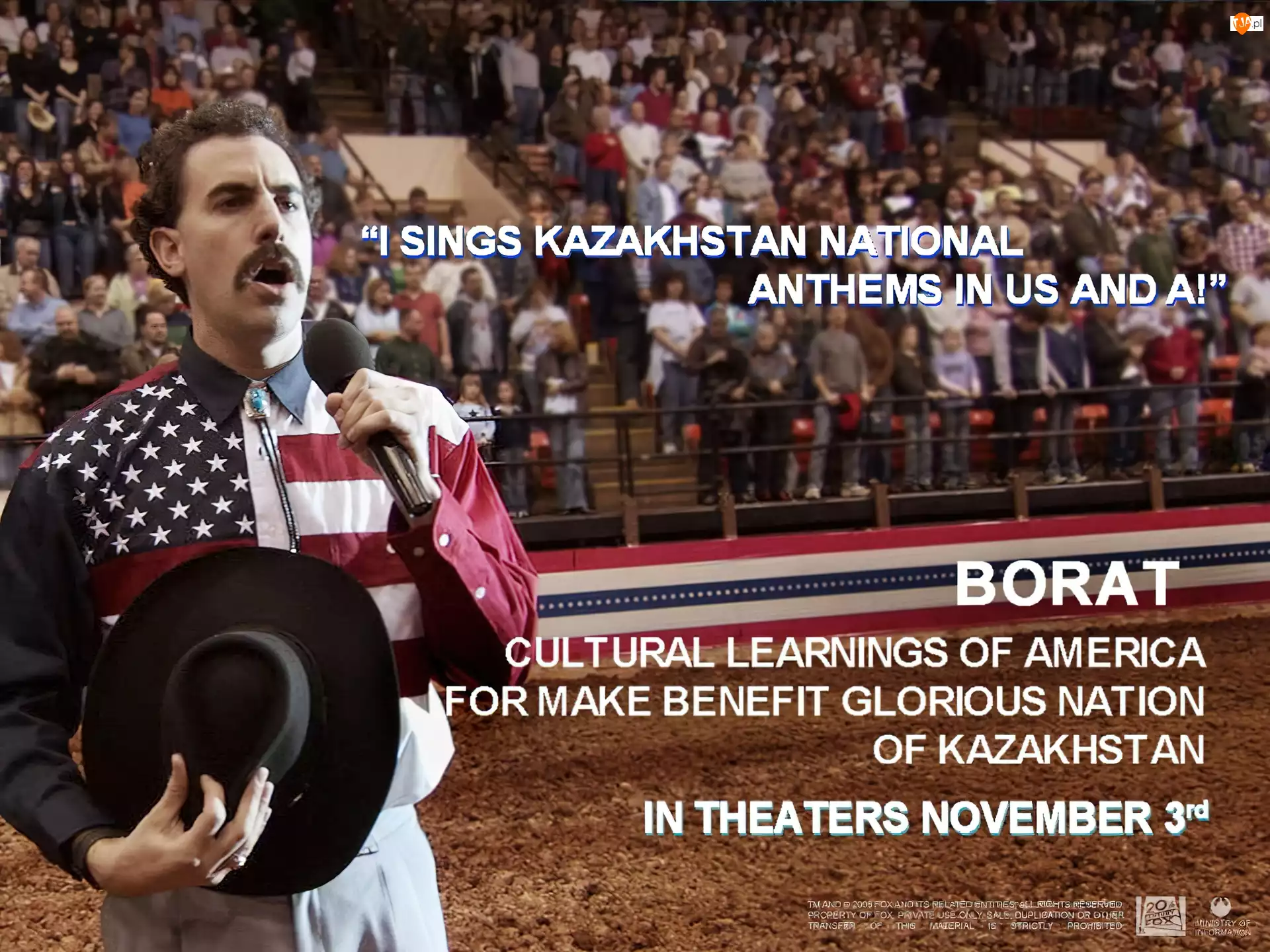 śpiewa, widownia, Sacha Baron Cohen, Borat, rodeo