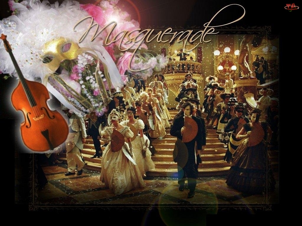 skrzypce, Phantom Of The Opera, maski, bal, postacie