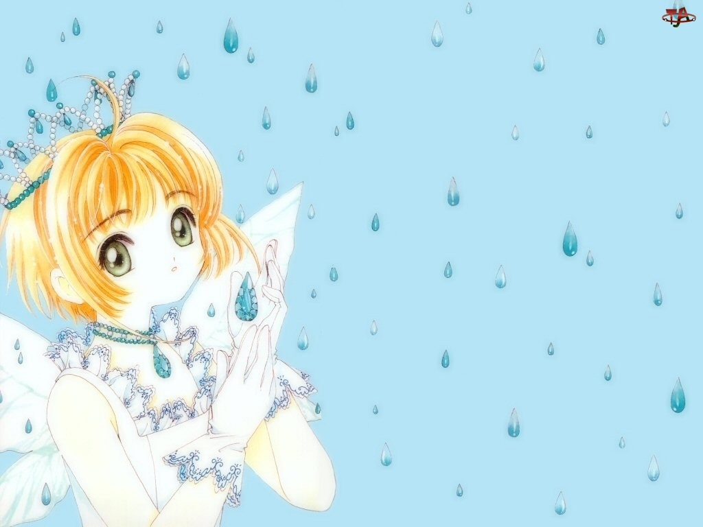 dziewczyna, deszcz, krople, Cardcaptor Sakura