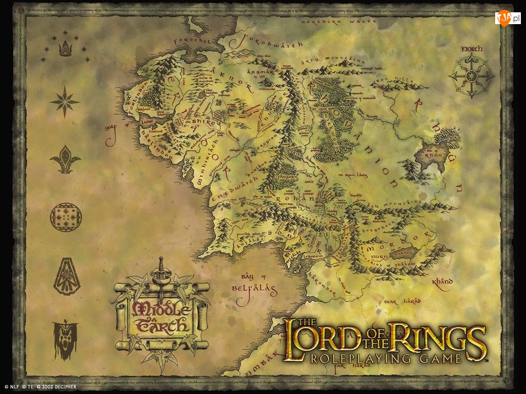 mapa, The Lord of The Rings, znaki, napis