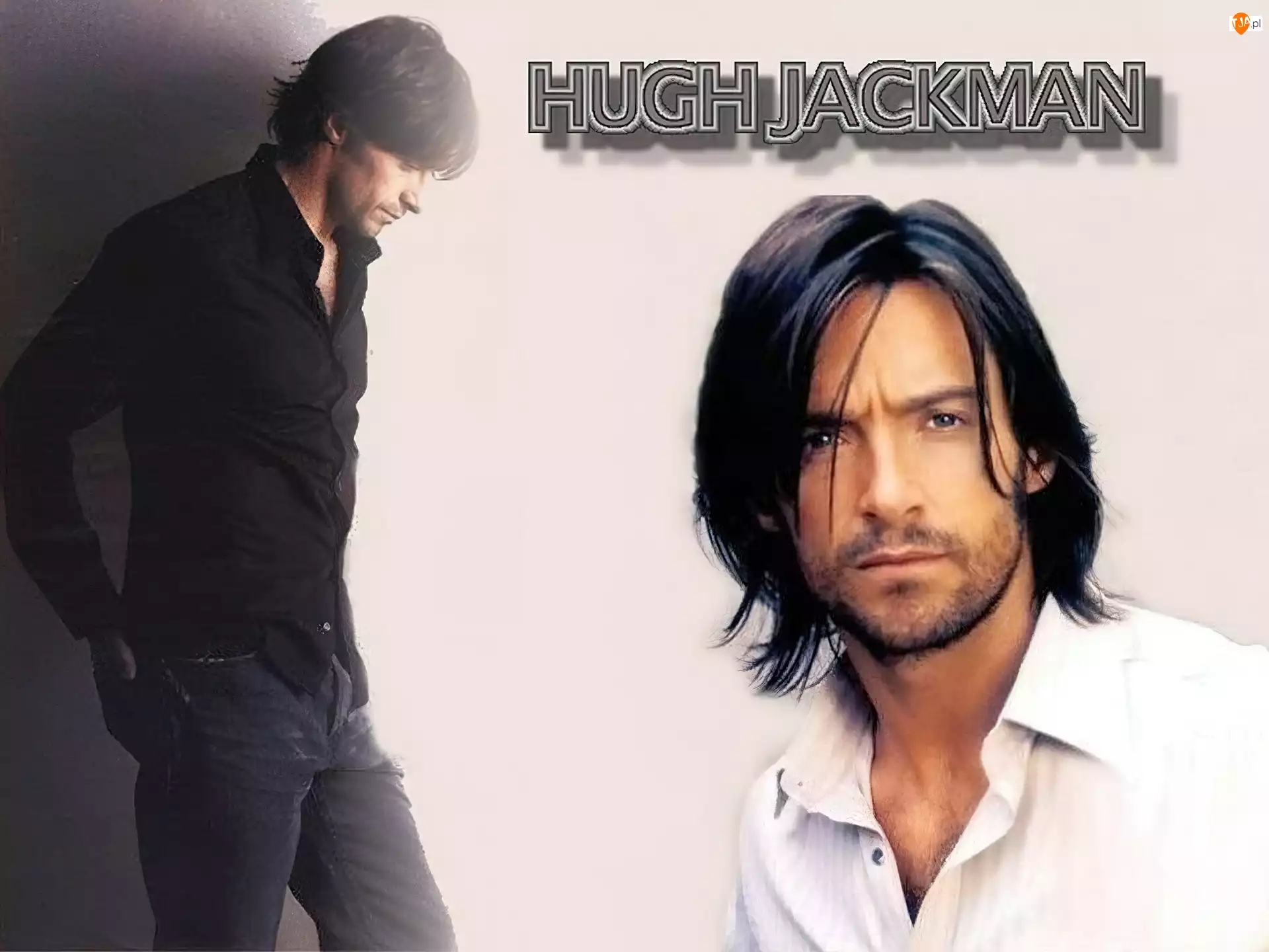 długie włosy, Hugh Jackman, biała koszula