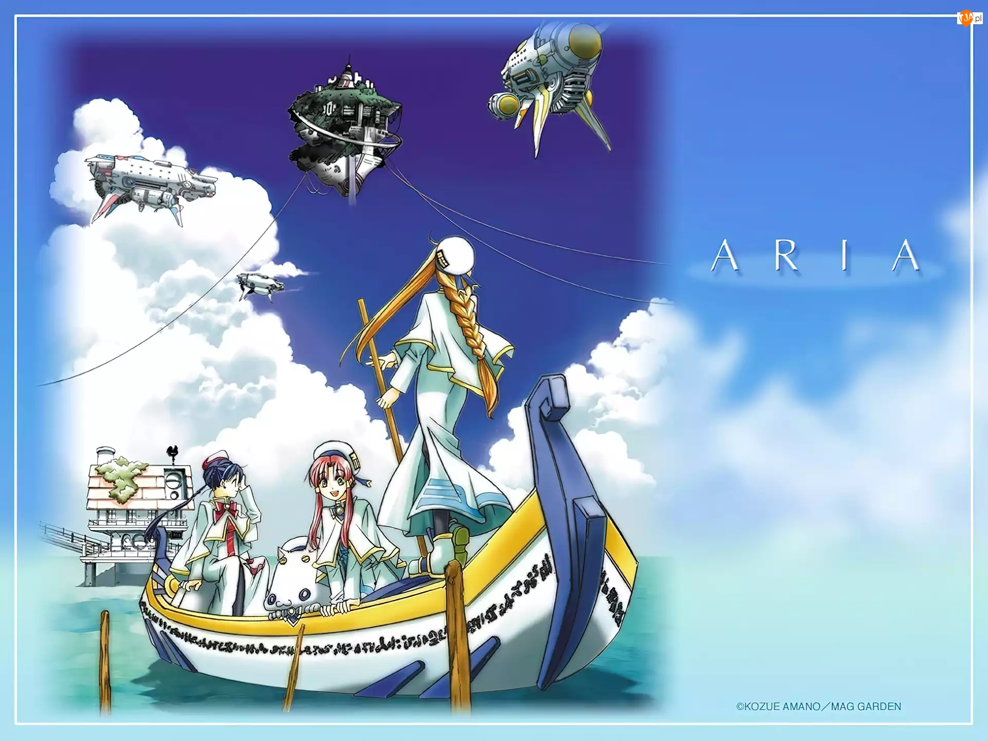 Aria, sterowce, łódka, ludzie