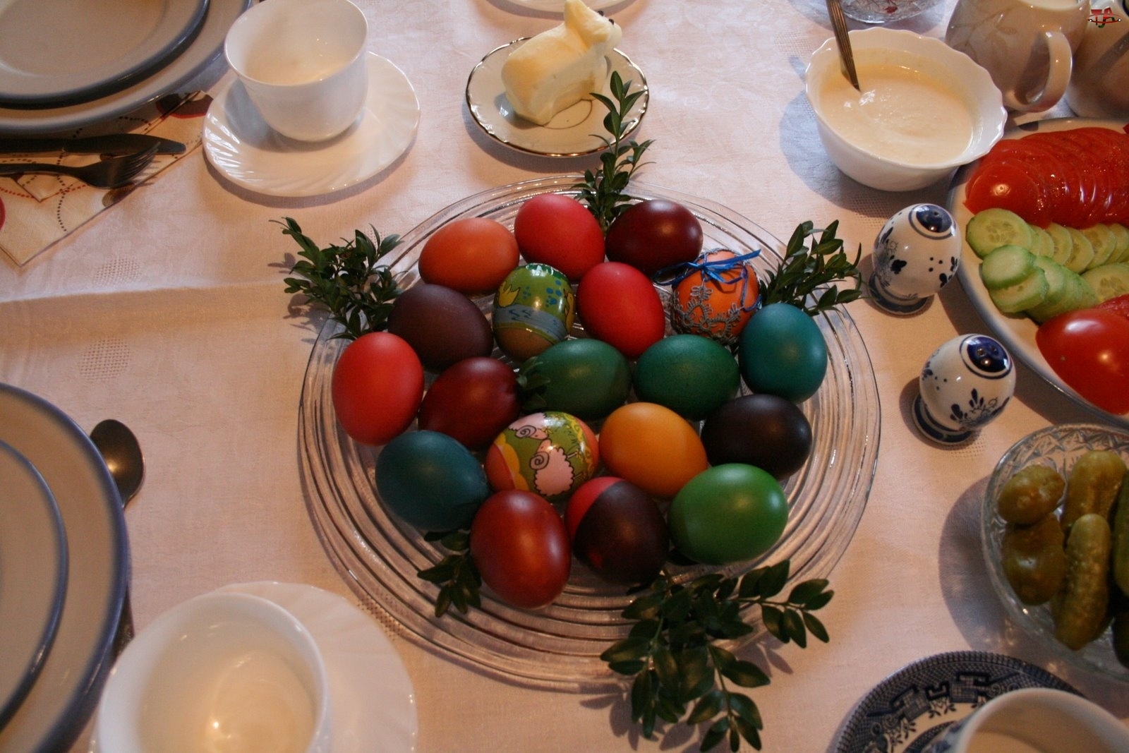 Stół, jajka, wielkanocny, malowane